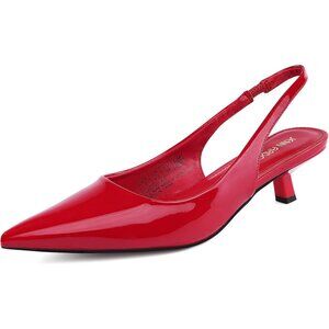 Women Slingback Red Heel Pumps Dressy Kitten Heels Sandals Wide Width Shoes